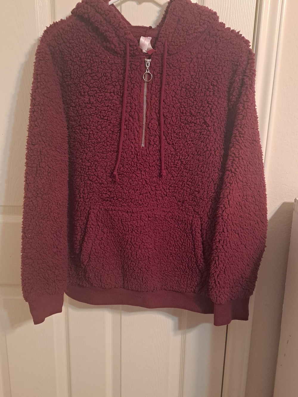 No Boundaries Burgundy Sherpa Half-Zip Hoodie Sweater